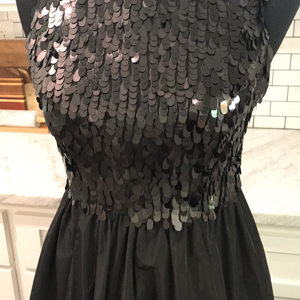 Tracy Reese Plenty Taffeta Dress Womens Size 2 Sequin Bodice Solid Black Lined - Picture 3 of 11